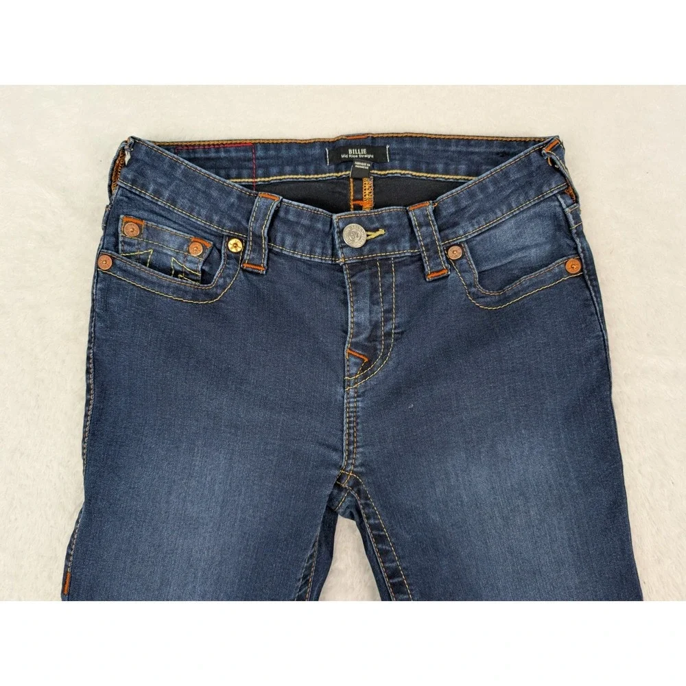 True Religion Billie Mid Rise Straight Jeans Women's 28 Blue Dark‎ Wash Stretch